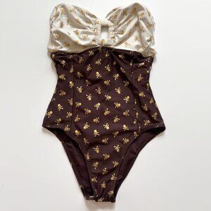 Brown, White and Gold  Swim Suit